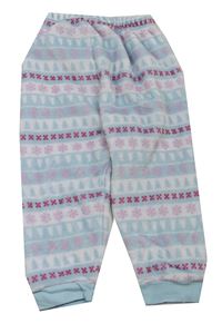 Světlemodro-bílo-růžové vzorované chlupaté pyžamové kalhoty zn. George 