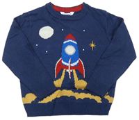 Tmavomodrý pletený svetr s raketou zn. M&Co