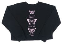 Černá oversize crop mikina s motýlky a nápisy zn. George