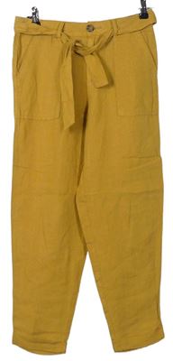 Dámské hořčicové lněné kalhoty s páskem zn. F&F