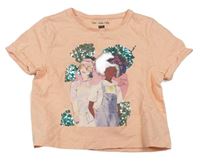 Neonově růžové crop tričko s holčičkami s flitry zn. F&F