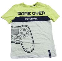 Bílo-neonově žluto-modré tričko s potiskem Playstation zn. George