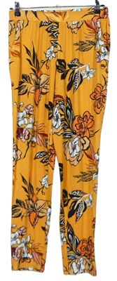 Dámské hořčicové květované volné kalhoty 