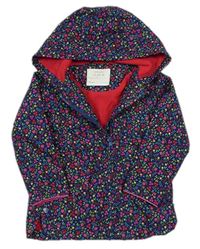 Tmavomodrá květovaná šusťáková jarní bunda s kapucí zn. Mothercare