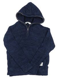 Tmavomodrý melírovaný svetr s kapucí zn. H&M