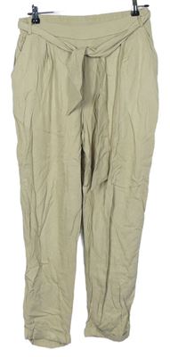 Dámské béžové volné kalhoty s páskem zn. New look 