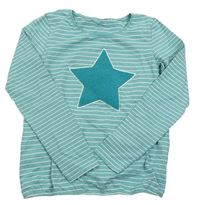 Modrozeleno-bílo-stříbrné pruhované triko s hvězdou zn. YIGGA