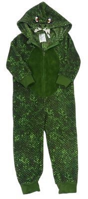 Zelená vzorovaná chlupatá kombinéza s kapucí - drak zn. H&M