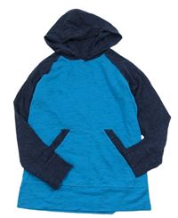 Tmavomodro-modré melírované triko s kapucí 