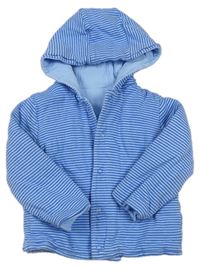Modro-světlemodrý pruhovaný zateplený oboustranný kabátek s kapucí zn. NUTMEG