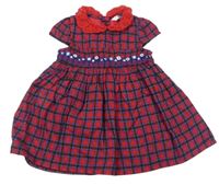 Červeno-černo-safírové kostkované šaty s kytičkami a límečkem zn. M&Co