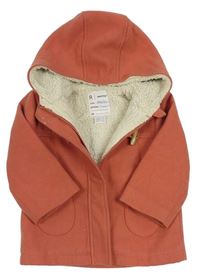 Oranžový flaušový zateplený kabát s kapucí zn. La Redoute 