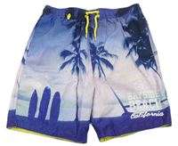 Tmavomodro-modré plážové kraťasy s palmami zn. F&F