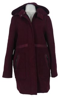 Dámský vínový vlněný kabát s kapucí zn. Dorothy Perkins 