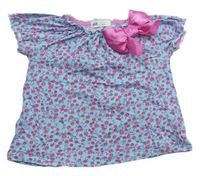 Modro-růžové květované tričko s mašlí zn. H&M