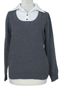 Dámský šedý svetr s košilovým límečkem zn. Designers 
