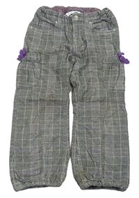 Černo-šedo-bílo-fialové kostkované vzorované cargo podšité kalhoty zn. H&M