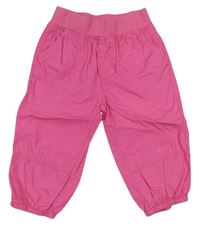 Růžové plátěné capri kalhoty s úpletovým pasem  