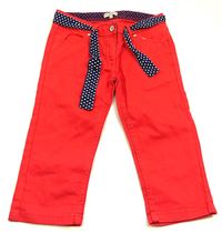 Červené 3/4 plátěné kalhoty s páskem zn. M&S