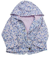 Bílo-modrá květovaná šusťáková jarní bunda s kapucí zn. F&F