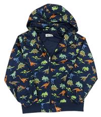 Tmavomodrá šusťáková jarní bunda s dinosaury a kapucí zn. H&M