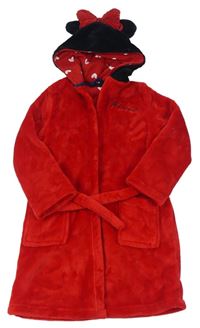 Červeno-černý chlupatý župan s kapucí - Minnie zn. M&S + Disney