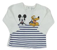 Bílo-tmavomodré pruhované triko s Mickey a Plutem zn. Disney