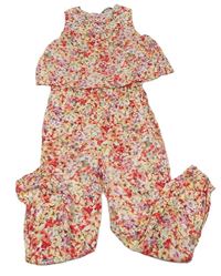 Smetanovo-barevný květovaný kalhotový overal s kamínky zn. George