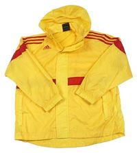 Žluto-červená šusťáková jarní bunda s pruhy a odepínací kapucí zn. Adidas 