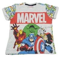 Šedé melírované tričko s hrdiny zn. Marvel