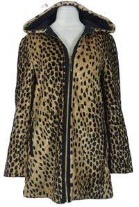 Dámský béžovo-černý leopardí plyšový zateplený kabát s kapucí zn. Zara 