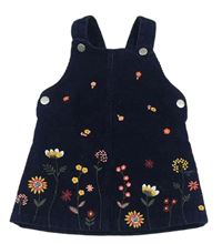 Tmavomodré manšestrové laclové šaty s výšivkami květů zn. F&F