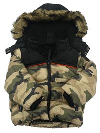 Černo-army šusťáková zimní bunda s kapucí zn. Primark