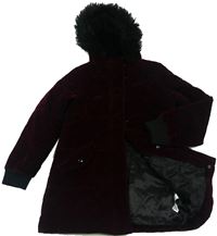 Vínový sametový zimní kabát s kapucí zn. George 