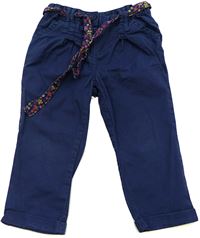 Tmavomodré plátěné kalhoty s páskem zn. F&F