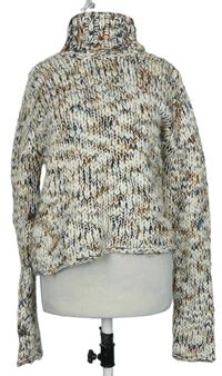 Dámský bílo-hnědo-modrý melírovaný svetr s rolákem zn. H&M