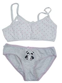 2Set - Svěltešedé melírované kalhotky s pandou + bílá lambáda s hvězdičkami zn. MCo