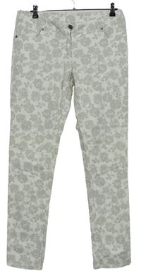 Dámské bílo-šedé květované plátěné kalhoty zn. Blue Edition 