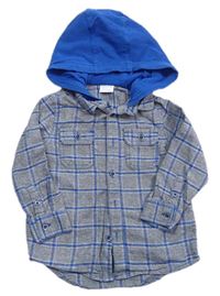 Šedo-modrá kostkovaná košile s kapucí zn. F&F
