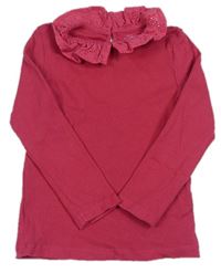 Růžové žebrované triko s límečkem s madeirou zn. F&F