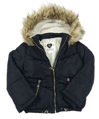 Tmavomodrá šusťáková zimní bunda s kapucí zn. F&F