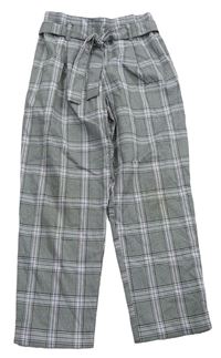 Šedo-bílo-lila kostkované kalhoty s páskem zn. River Island