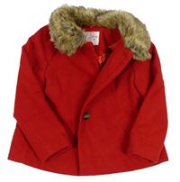 Červený flaušový zateplený kabát s kožíškem zn. F&F