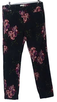 Dámské černé květované sameetovo/riflové kalhoty zn. M&Co