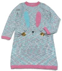 Šedo-světlemodré melírované svetrové šaty s králíčkem zn. TU 