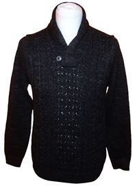 Pánský černý melírovaný svetr s límečkem zn. Peacocks