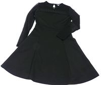 Černé vzorované šaty s tylovými rukávy zn. Primark