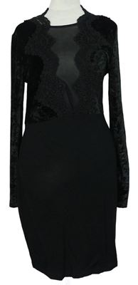 Dámské černé šaty s krajkovo/sametovým živůtkem zn. French Connection 