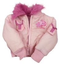 Světlerůžová šusťáková zimní bunda s potiskem zn. Barbie