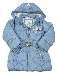 Světlemodrý šusťákový zimní kabát s kapucí a páskem - Frozen zn. C&A